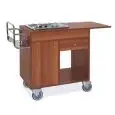 CHARIOT FLAMBE' - MOD. 1160 - STRUCTURE MÉLAMINÉ - N. 2 RECHAUDS UNIS INOX À GAZ - COMPARTIMENT À BONBONNE - TIROIR À COUVERTS - ÉTAGÈRE LATÉRALE RABATTABLE  - PORTE BOUTEILLES - DIM. OUVERT 123 x  50 x h 87 cm- DIM. FERMÉ 95 x  50 x h 87 cm