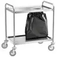 CHARIOT DE SERVICE 2 NIVEAUX - MOD. CA13S  - Structure en acier inox avec trou pour sac de poubelle. - Niveau en acier inox - Roues pivotantes