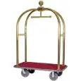CHARIOT À BAGAGES AVEC TRINGLE À VÊTEMENTS - MOD. PV2001 - Plate-forme en bois avec revêtement en feutre - Support barre tubulaire en acier laitonné - boutoirs périmetrale - Dim. 124x64xh190 cm