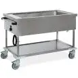 CHARIOT CHAUFFANT BAIN MARIE- MOD. 736 - STRUCTURE EN TUYAU CARRÉ 2,5X2,5 cm ET PANNEAUX  EN TÔLE  D'ACIER INOX AISI 304 - IDÉAL POUR CONTENIR LES BACS GN JUSQU'À h 20 cm (EXCLUS) -ISOLATION EN POLYURÈTHANE EXPANSÉ - VOLTAGE 230V -50/60Hz - THERMOSTAT RÉG
