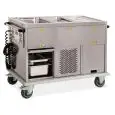 CHARIOT CHAUFFANT BAIN MARIE SUR MEUBLE - MOD. 737A0F1/2 - STRUCTURE EN TÔLE  D'ACIER  INOX AISI 304 - IDÉAL POUR CONTENIR LES BACS GN JUSQU'À h 20 cm (EXCLUS) -ISOLATION EN POLYURÈTHANE EXPANSÉ - COMPARTIMENTS INFÉRIEURES SEPARÉS (RÉFRIGÉRÉS/NEUTRES/CHAU