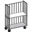 CHARIOT ROLL CONTAINER - MOD. 1833 - BASE SUR ROUES - TROIS RIVESFIXES - UNE ÉTAGÈRE INTÉRMADIAIRE - STRUCTURE EN ACIER INOX SOUDÉE- ROUES PIVOTANTES ø 16 cm - DONT DEUX AVEC FREIN - DIM.  145 x  65 x h 198 cm