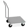 PORTE CAISSE EN ACIER INOX- MOD. 1895 - BASE EN TÔLE  D'ACIER INOX AISI 304 - POIGNÉE TUBULAIRE INOX - ROUES ø cm 14 - DONT DEUX FIXES ET DEUX PIVOTANTES- DIM. ÉTAGÈRE 60 x 60 - DIM.  60 x  70 x h 97 cm
