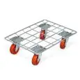 PORTE CAISSE EN FIL - MOD. 1836 - PLANCHER EN FIL D'ACIER TRAITÉ - AVEC ZINGAGE ÉLECTROLYTIQUE BRILLANT - ROUES EN POLYPROPYLÈNE ø cm 10,6 - PIVOTANTES DE COULEUR ROUGE - DIM.  62 x  41 x h 16 cm