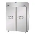 ARMOIRE RÉFRIGÉRÉE EN ACIER INOX AISI 304 - VENTILÉE  - COMBINÉE RÉFRIGÉRÉE  BT+BT -  Mod. AF I4 MID NN- CAPACITÉ 1380 Lt - N. 2 PORTES - TEMPERATURA NEGATIVE -18°/-22°C  - Dim. 142x80xh203/210 cm -Norme CE