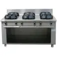 CUISINIÈRE À GAZ WOK CHINOISE 6 FEUX - MOD. EE06 - Construite exclusivement sur mesure - Compartiment ouvert - Plan de travaille lisse - Puissance au gaz à choisir entre kW 9,5/14/21 - Dim. 150x100xh85 cm - Norme CE