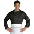 CHEF VESTE BILBAO - MOD. 059331 - 100% MICROFIBRE POLYESTER SUPER SÈCHE - TISSU RÉSISTANT AUX TACHES QUI RESPIRE - FILET DE VENTILATION AXILLAIRE - COULEUR NOIRE AVEC PASSEPOIL BLANC