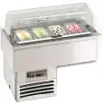 CUVE D'EXPOSITION EMPOTRABLE RÉFRIGÉRÉE - MOD. GELATISSIMO 4 - POUR VENTE ET EXPOSITION DE CRÈME GLACEÉ - Temp. °C -12/-14 - PUISSANCE W 380 - VOLTAGE MONOPHASÉ V 230/1/50 Hz - RÉFRIGÉRATION VENTILÉE - GAZ RÉFRIGÉRANT R290 - DÉGIVRAGE AUTOMATIQUE CHAUD À 