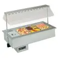 CUVE D'EXPOSITION EMPOTRABLE CHAUFFANTE ÉQUIPÉE DE PETITES CUVES GN - MOD. SINFONIA GN DRY - POUR GASTRONOMIE - TEMPÉRATURE°C +30/+70 - COUPOLE  EN PLEXIGLAS AVEC LEVAGE  ÉLECTRIQUE - BACS COMPATIBLES GN 1/4, 1/3, 1/2, 2/3, 1/1, 2/1