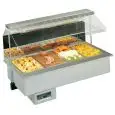CUVE D'EXPOSITION EMPOTRABLE CHAUFFANTE ÉQUIPÉE DE PETITES CUVES GN - MOD. MELODIA 4 GN DRY - POUR GASTRONOMIE - VOLTAGE MONOPHASÉ V 230/1/50 Hz -COUPOLE AVEC PARTIE ARRIÈRE RÉFLÉCHISSANT - PUISSANCE RÉSISTANCE DE LA CUVEKw 2x700 - PUISSANCE TOTALE W 2300