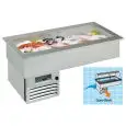 CUVE D'EXPOSITION EMPOTRABLE RÉFRIGÉRÉE POUR POISSON ET VIANDE - MOD. OPERA BAHIA - TEMPÉRATURE°C -2/0 - RÉFRIGÉRATION STATIQUE - COUPOLE  EN PLEXIGLAS  - VOLTAGE MONOPHASÉ V 230/1/50 Hz - GAZ RÉFRIGÉRANT R290 - CUVE EN ACIER INOX AISI 316 RÉSISTANT À LA 