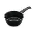 CASSEROLE 1 POIGNÉE RÊVETUE INTÉRIEUREMENT EN PIERRE DE LAVE - PARTIE EXTÉRIEUR EN PEINTURE PTFE NOIR - POIGNÉE SOUDÉ EN BAKÉLITE - COMPATIBLE AVEC CUISINE À INDUCTION - DIMENSIONS ø 16 cm