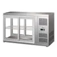 VITRINE RÉFRIGÉRÉE POUR COMPTOIR SNACK EN ACIER INOX AISI 430 - VITRE PLAT ET PORTES COULISSANTES DE CHAQUE CÔTÉ - Mod. G-HAV91 - Température: +2/ +8°C - Capacité Lt. 110 - Monophase 230V/1/50Hz - Puissance W 180 - Dim. 91x51x55cm - Poids Kg. 59