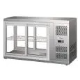 VITRINE RÉFRIGÉRÉE POUR COMPTOIR SNACK EN ACIER INOX AISI 430 VITRE PLAT ET PORTES COULISSANTES DE CHAQUE CÔTÉ - Mod. G-HAV111 - Température +2/+8°C - Capacité Lt. 150 - Voltage monophase 230V/1/50Hz - Puissance W 180 - Dim. 111 x 51 x 55h cm -  Poids 70 