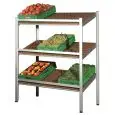 Étagère murale avec étagères inclinées - Pour fruits et légumes - Mod. QUADS POLY - N. 3 ou 4 tablettes inclinées en polypropylène - Cadre en alliage d'aluminium anodisé - Pieds réglables