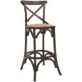 Sgabello - couleur marron - Structure en bois, effet antique, seduta en rattan - Modèle 1321-HT37-NO-01