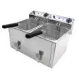 FRITEUSE ÉLECTRIQUE AVEC ROBINET DE  COMPTOIR - Mod. FR 8+8 - Capacité cuves Lt. 8 + 8 d' huile - Puissance kW 3 + 3 - Alimentation monophasé - Dim.52,5 x 40 x h 34,5 cm - Norme CE
