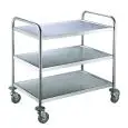 CHARIOT DE SERVICE, TROIS TABLETTES - Mod. RPC 3 - Structure et tablette  en acier inox - 4 roues pivotantes (2 avec frein) - Capacité pour tablette Kg 30 - Norme CE