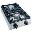 PLAN DE CUISSON 2 FEUX À GAZ - MOD. BIG7002F - FLAMME PILOTE  - 2 BRÛLEURS À GAZ  (il est possible de composer les combinaisons ) - Puissance  kW 3, 4,5 o 6,5 selon la composition - DIMENSIONS  cm L 35 x P 66 x 17 h