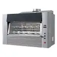 RÔTISSOIRE PLANETAIRE A BOIS - MOD. WOOD A LEGNA 72/P - Capacité n. 72 poulets - Disques planétaires inox n. 8+4 broches cm 91 - Système doubles moteurs grill plus - Portes latérales ouvrantes pour charge bois - échappement des fumées réglable - Dimension