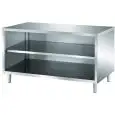Table-armoire inox ouverte - plan de travail de 4 cm d'épaisseur - inox 8/10 - 1 rayon intermédiaire
