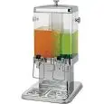 DOUBLE DISTRIBUTEUR POUR JUS - MOD. DS10402 - DISTRIBUTEUR INOX AVEC RÉCIPIENT TRANSPARENT - CAPACITÉ Lt. 5 + 5 - TUYAU CENTRALE POUR CONTENIR LA GLACE - DIM. 35 x  32 x h 58 cm