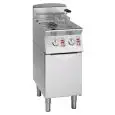 FRITEUSE À GAZ - LIGNE MELTING - MOD. FG7207MT - TÉCHNOLOGIE  "MELTING": CONTRÔLE ÉLECTRONIQUE  DE LA TEMPÉRATURE  PAR INTERMITTENCE PROGRAMMÉ ET GRADUELLE - N. 2 CUVES LT. 8 + 8 D'HUILE - N. 1 COMPARTIMENT NEUTRE AVEC PORTE  - DIMENSIONS Cm L 40 X P 70 X