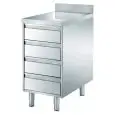 Table meuble inox - 4 tiroirs - avec plan dessus cm 4 - inox 8/10 - avec rebord