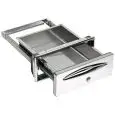 TIROIR DE SERVICE AVEC CLÉ EN ACIER INOXYDABLE - Ligne ICE - Mod. IC CS PC40 - Coins arrondis - Trou de table cm L 35 x 14 H - Profondeur du tiroir cm 44,4