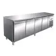 TABLE RÉFRIGÉRÉE EN ACIER INOX AISI 304 - VENTILÉ - Mod. G-GN4100BT - GASTRONORM 1/1 ( 53x32,5cm) - CAPACITÉ BRUTE ' 553 Lt - N. 4 PORTES - Température -18º/-22ºC - Dim. 223x70x86 cm - Norme CE