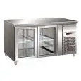 TABLE RÉFRIGÉRÉE EN ACIER INOX AISI 304 - VENTILÉ - Mod. G-GN2100TNG - GASTRONORM 1/1 ( 53x32,5 cm) - CAPACITÉ BRUTE ' 282 Lt - N. 2 PORTES EN VERRE - Température +2°/+8°C - Dim. 136x70x86 cm - Norme CE