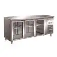 TABLE RÉFRIGÉRÉE EN ACIER INOX AISI 304 - VENTILÉ - Mod. G-GN3100TNG - GASTRONORM 1/1 ( 53x32,5cm) - CAPACITÉ BRUTE ' 417 Lt - N. 3 PORTES EN VERRE - Température +2°/+8°C - Dim. 179,5x70x86 cm - Norme CE