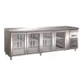 TABLE RÉFRIGÉRÉE EN ACIER INOX AISI 304 - VENTILÉ - Mod. G-GN4100TNG - GASTRONORM 1/1 ( 53x32,5cm) - CAPACITÉ BRUTE ' 553 Lt - N. 4 PORTES EN VERRE - Température +2°/+8°C - Dim. 223x70x86 cm - Norme CE