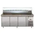 COMPTOIR RÉFRIGÉRÉ À PIZZA EN À CIER INOX AISI 304 - POUR BÀCS À PIZZÀ 60x40 cm - VENTILÉE - Mod. PZ3600TN33 - N. 3 portes réfrigérées - Température +2°/+8°C - Dim. 202x80x144,5 cm - Norme CE
