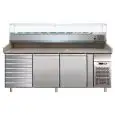 COMPTOIR RÉFRIGÉRÉ À PIZZA EN ACIER INOX AISI 304 - POUR BACS À PIZZA 60x40 cm - VENTILÉ - Mod. G-PZ2610TN38 - N. 2 portes + 1 Meublé à tiroirs neutre - N. 7 tiroirs - Température +2°/+8°C - Dim. 202,5x80x144,5 cm - Norme CE