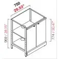 ARRIÈRE COMPTOIR DE BAR NEUTRE - SEMI OUVRÉ, IL NÉCESSITE DE PANNEAUX - MOD. RBL750ANTE - STRUCTURE EN MÉTAL  - N. 2 PORTES BATTANTES GRISES MÉLAMINÉ - DISPONIBLE EN 3 PROFONDEURS: cm 40, 55, 63 - DIM Cm L 75 X H 96,9