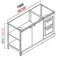 ARRIÈRE COMPTOIR DE BAR NEUTRE - SEMI OUVRÉ, IL NÉCESSITE DE PANNEAUX - MOD. RBL1500ANTETRDOUBLE - STRUCTURE EN MÉTAL  - N. 2 PORTES BATTANTES GRISES MÉLAMINÉ - TRÈMIE  DOUBLE - DISPONIBLE EN 2 PROFONDEURS : cm 55, 63 - DIM Cm L 150 X H 96,9