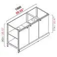 ARRIÈRE COMPTOIR DE BAR NEUTRE - SEMI OUVRÉ, IL NÉCESSITE DE PANNEAUX - MOD. RBL15003ANTE - STRUCTURE EN MÉTAL  - N. 3 PORTES BATTANTES GRISES MÉLAMINÉ - DISPONIBLE EN 3 PROFONDEURS: cm 40, 55, 63 - DIM Cm L 150 X H 96,9