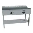 PLAQUE À PIADINA À GAZ - Mod. RAJ2GKGG - Sur pieds en acier inox - Plan de cuisson en acier inox -  2 zones de cuisson - Capacité thermique 26 kW - Dim. L 126 x P 53 x H 85 cm - Norme CE