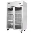 ARMOIRE RÉFRIGÉRÉE COMPACTE EN ACIER INOX - Mod. YCF9402GR - FROID VENTILÉ - CAPACITÉ 900 L - 2 PORTES VITRÉES - TEMPÉRATURE 0°/+8°C - Dim. L 120 x P 73 x h 195,5 cm - Norme CE
