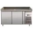 COMPTOIR RÉFRIGÉRÉ À PIZZA EN ACIER INOX AISI 304 - POUR BACS À PIZZA 60x40 cm - Ventilé - Mod. G-PZ2600TN - N. 2 Portes réfrigérés - Température +2°/+8°C - Dim. 151x80xh100 cm - Norme CE