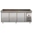 COMPTOIR RÉFRIGÉRÉ À PIZZA EN ACIER INOX AISI 304 - POUR BACS À PIZZA 60x40 cm - Ventilé - Mod. G-PZ3600TN - N. 3 Portes réfrigérés - Température +2°/+8°C - Dim. 202x80xh99 cm - Norme CE