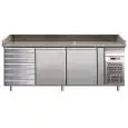 COMPTOIR RÉFRIGÉRÉ À PIZZA EN ACIER INOX AISI 304 - POUR BACS À PIZZA 60x40 cm - Ventilé - Mod. G-PZ2610TN  - N. 2 Portes réfrigérés - Meuble à tiroir neutre - N. 7 Tiroirs - Température +2°/+8°C - Dim. 202,5x80xh100 cm - Norme CE