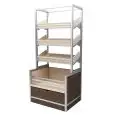 PRÉSENTOIR POUR PAIN EMBALLÉ - Mod. ESPOSITORE MURALE I. - N. 3 ÉTAGÈRES INCLINÉES + N. 1 PANIER - DIMENSIONS cm L 100 x P 80 x 214h