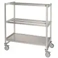 CHARIOT AVEC ÉTAGÈRES ET PORTE-SAUCISSES - Mod. CAR APPSAL 2 - Cadre en aluminium anodisé - N. 2 porte-saucisses à 2 et 3 barres - N. 1 étagère lisse - Roues - Dimensions cm L 125 x P 72 x 165h