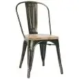 PRÉSIDENT - MOD. MC001DW - STRUCTURE MÉTALLIQUE PEINTE EFFET ANTIQUE - ASSISE EN BOIS - HAUTEUR D'ASSISE 45 CM - EMPILABLE JUSQU'À 4 PIÈCES - POUR USAGE INTÉRIEUR - TAILLE cm L 36 x P 36 x h 85 - NORME CE