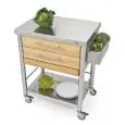 CUISINE CALLEY - mod. 691702 Auxilium - en acier inoxydable - Plan de travail en acier inoxydable et housses en charme blanc - avec 2 tiroirs