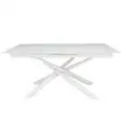 Table - couleur blanc - Plateau extensible en cristal, Épaisseur 10 mm, structure en métal verni - Modèle 1442-A58A-01