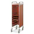PORTE PLATEAUX - MOD. GN/EN 2 - STRUCTURE TUBULAIRE EN ACIER  INOX 2X2 cm - GLISSIÈRES À"L" EN TÔLE INOX - CAPACITÉ   PLATEAUX GN OU EN - PANNEAUX MÉLAMINÉS SUR TROIS CÔTÉS - ROUES PIVOTANTES ø 12,5 cm - NORME CE