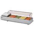 PRÉSENTOIR DE COMPTOIR, VITRINE RÉFRIGÉRÉE - SÉRIE GASTROSERVICECOLD/SS - STRUCTURE EN ACIER INOX - ÉQUIPÉ DE BACS GN (TOUTES TAILLES GN H MAx. 10 cm) - Temp. °C +2/+10 - MONOPHASÉ - STATIQUE - VERRE BOMBÉ SELF SERVICE